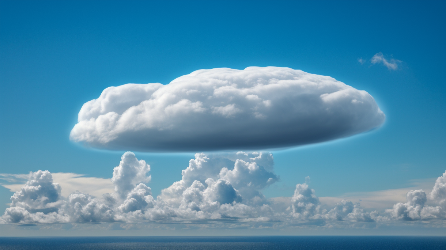 Fluffy, white cloud in clear blue sky. Canon photo.