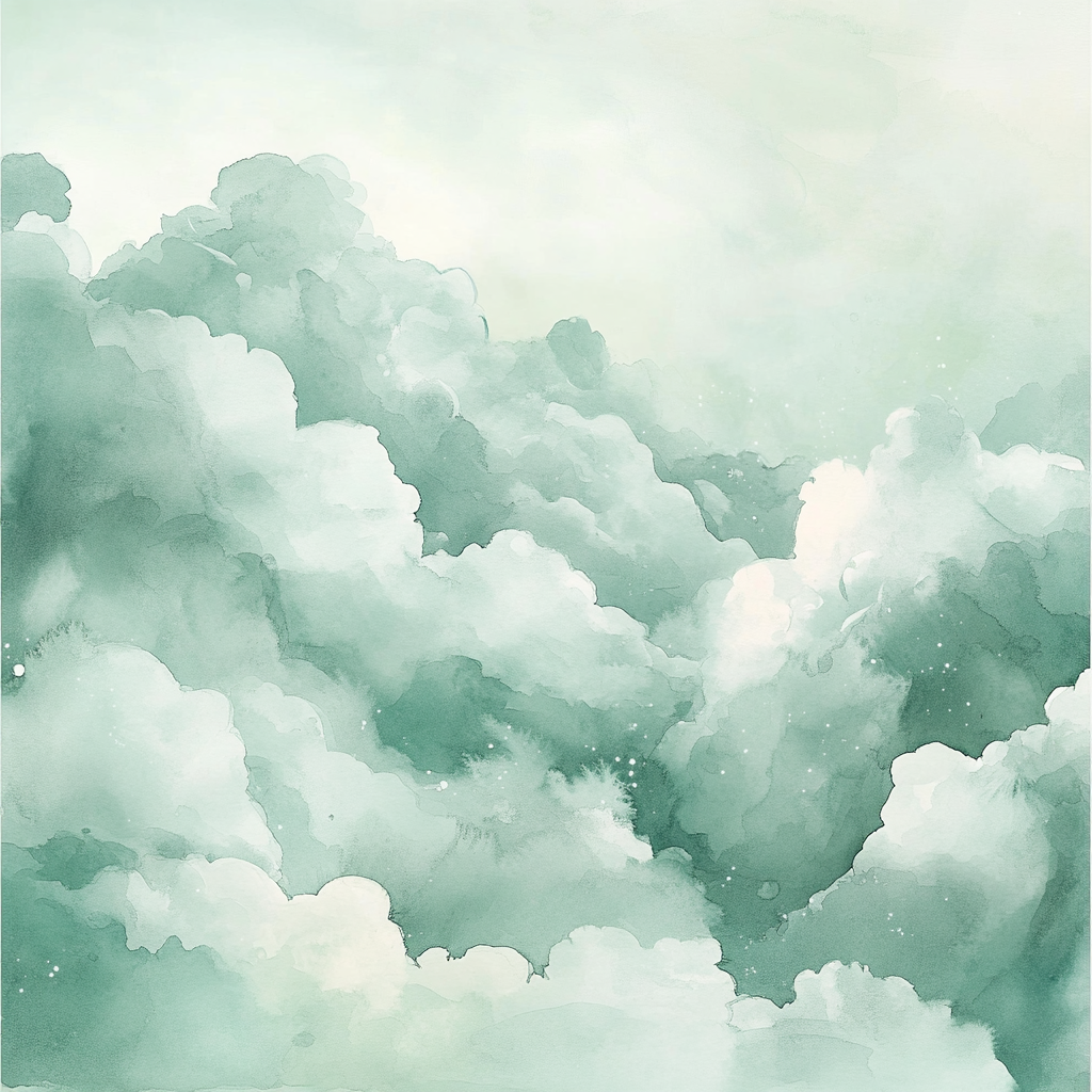 Fluffy cloud and raindrop on mint background.