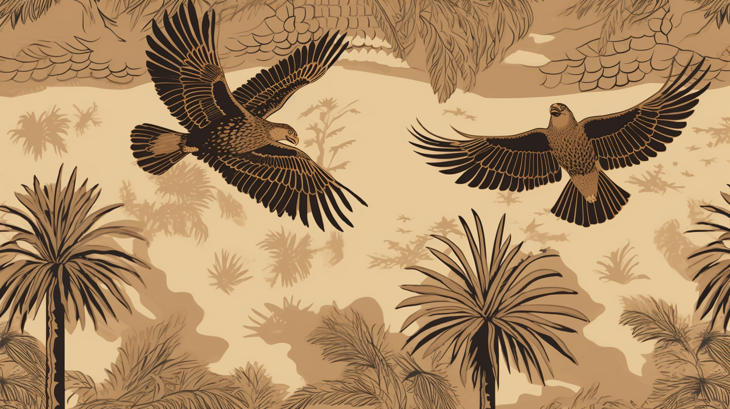 Flying leopard, eagle, and palm tree pattern