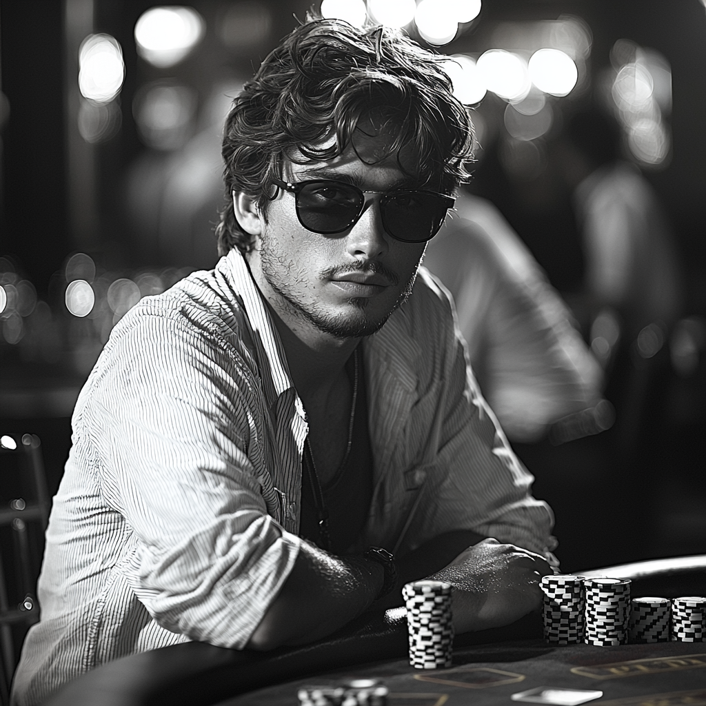 Focused young man at stylish poker table