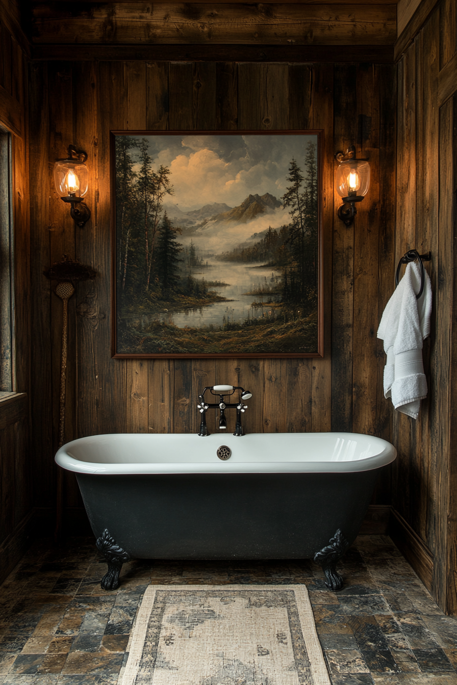 Foggy moors and dark forests themed bathroom design.