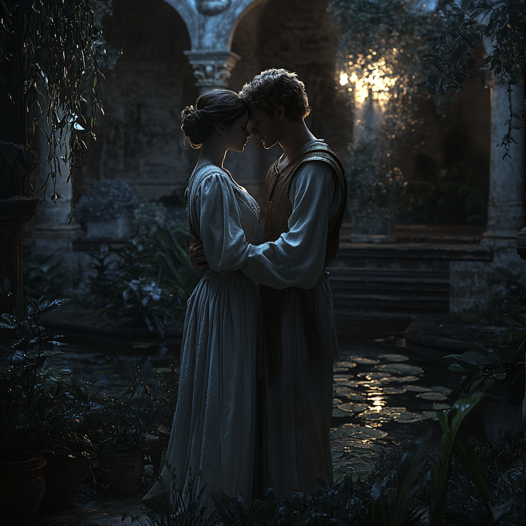 Forbidden Secret Garden Embrace at Roman Palace Night