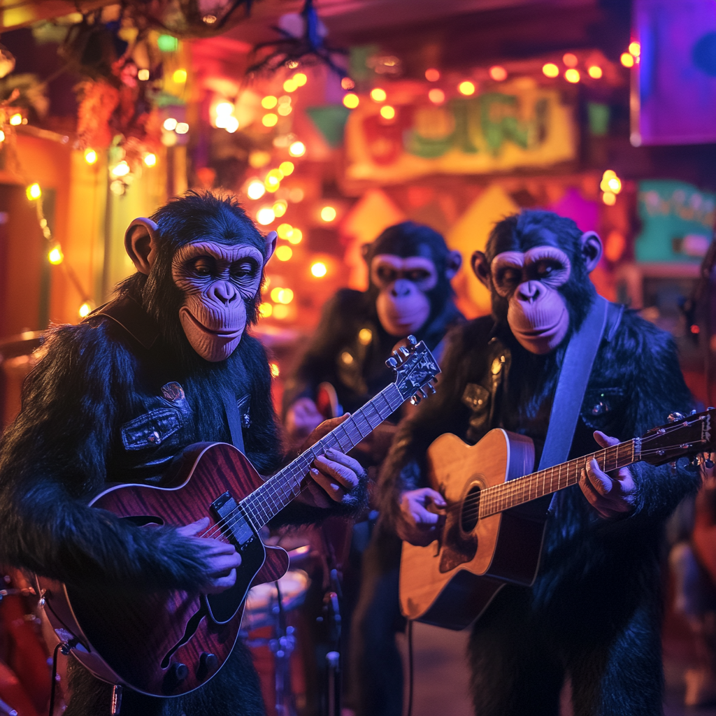 Four Cool Chimp Dudes Rock Halloween Nightclub