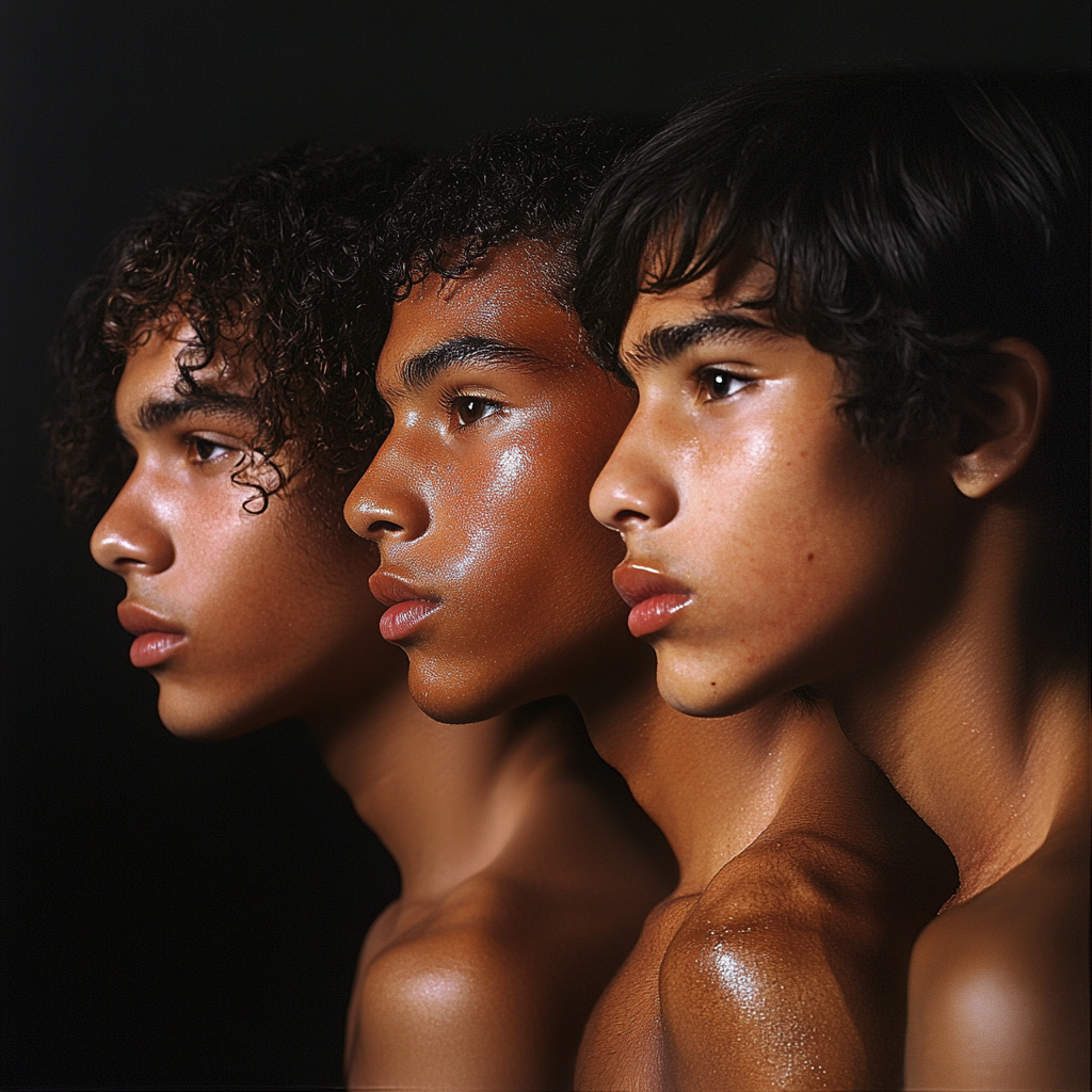 Four North African boys with unique expressions.