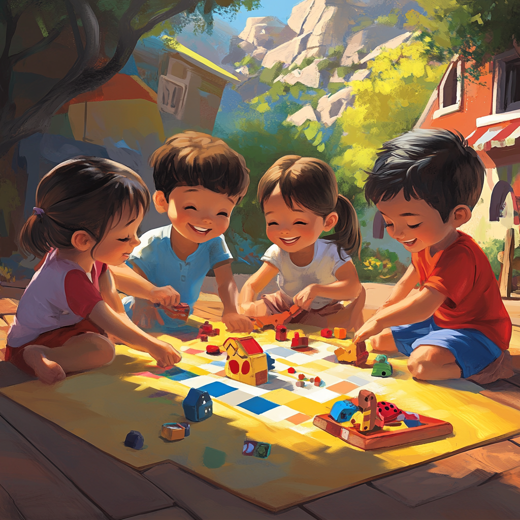 Four children playing games with Chilewea logo displayed prominently.