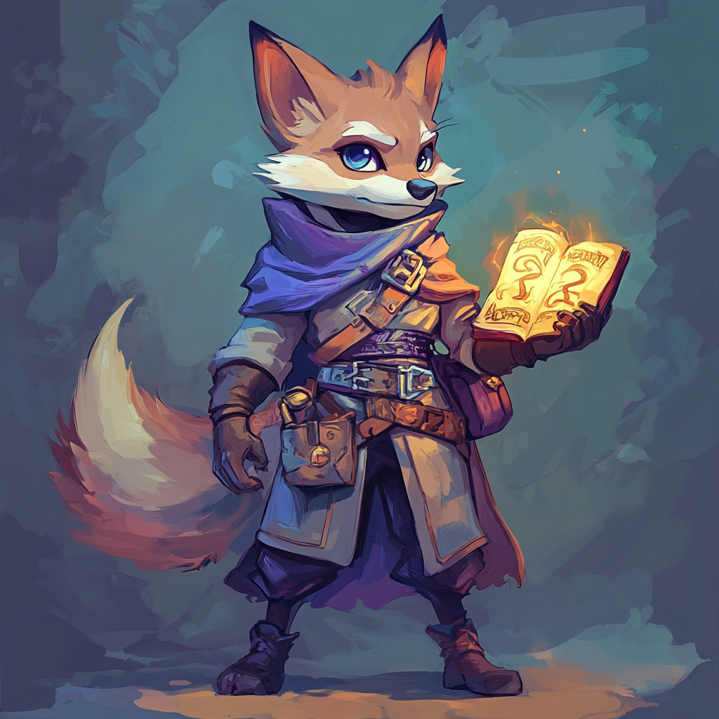 Fox character in explorer gear holding glowing artifact.