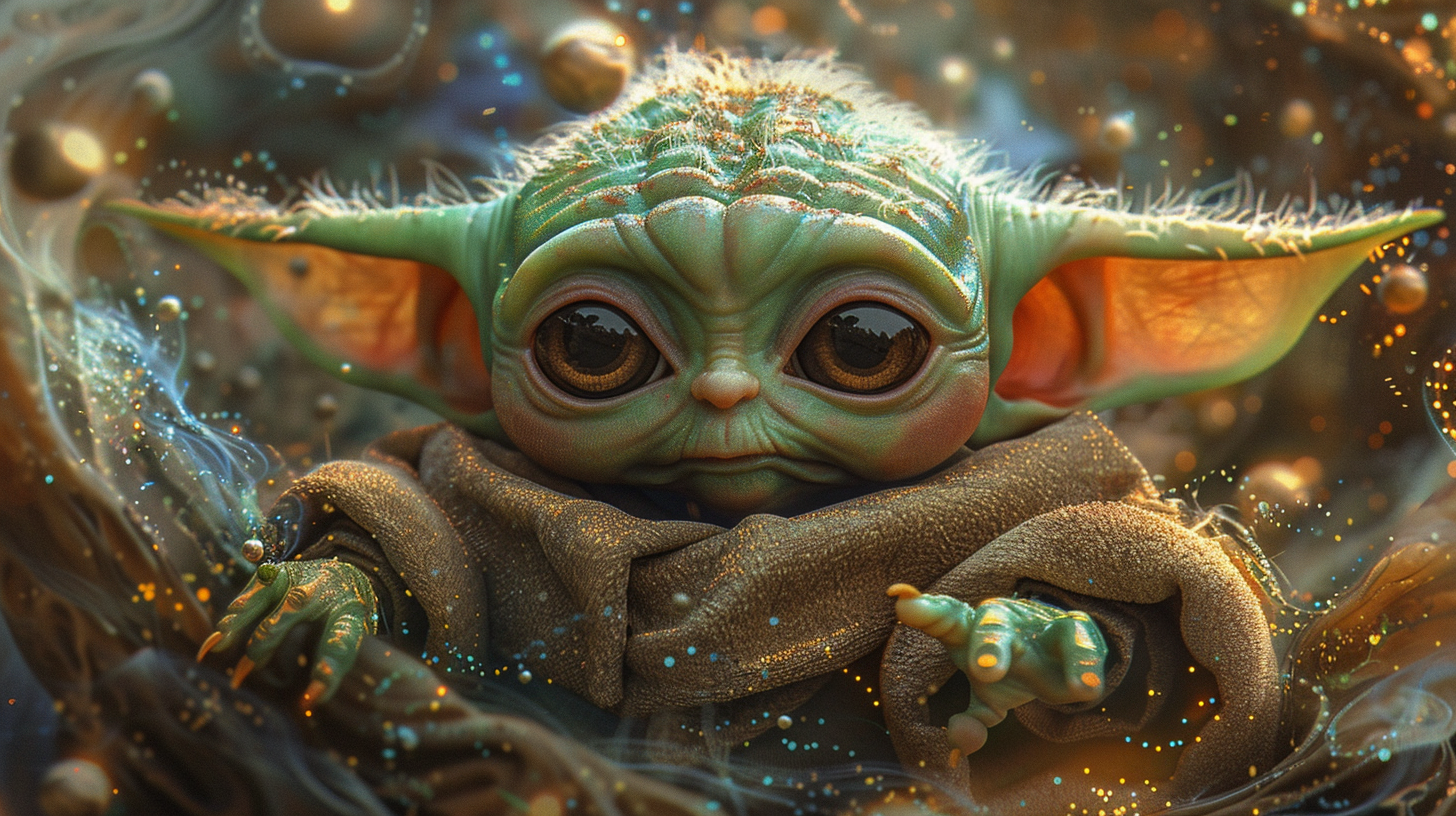 Fractal Baby Yoda Robot Wishing Happy Birthday