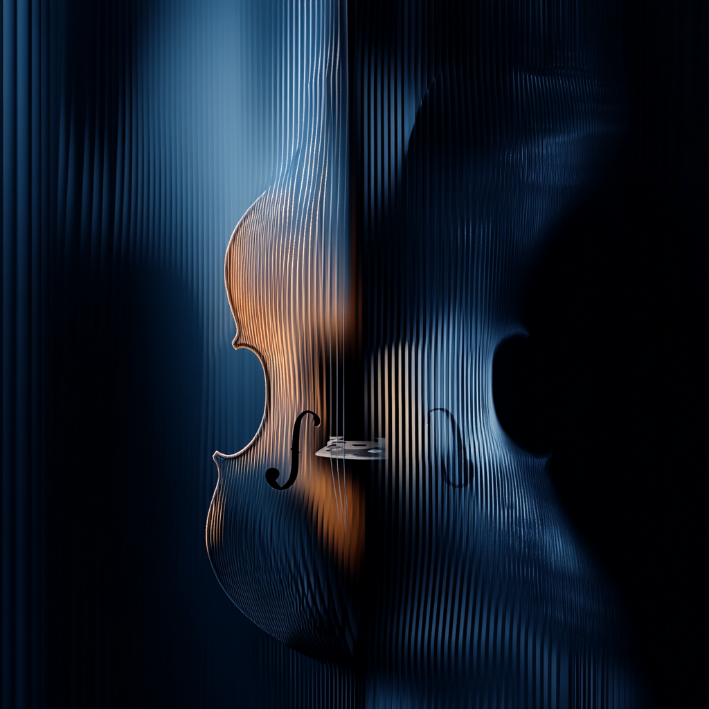 Fragmented Violin Scroll in Rippling Glass Illusion