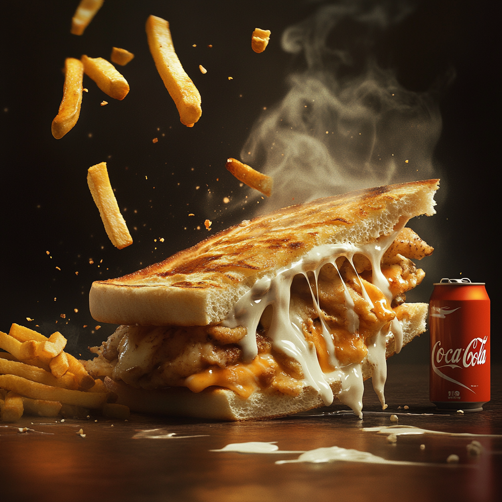 French Tacos Galette with chicken, fries, cheese sauce advertisement.