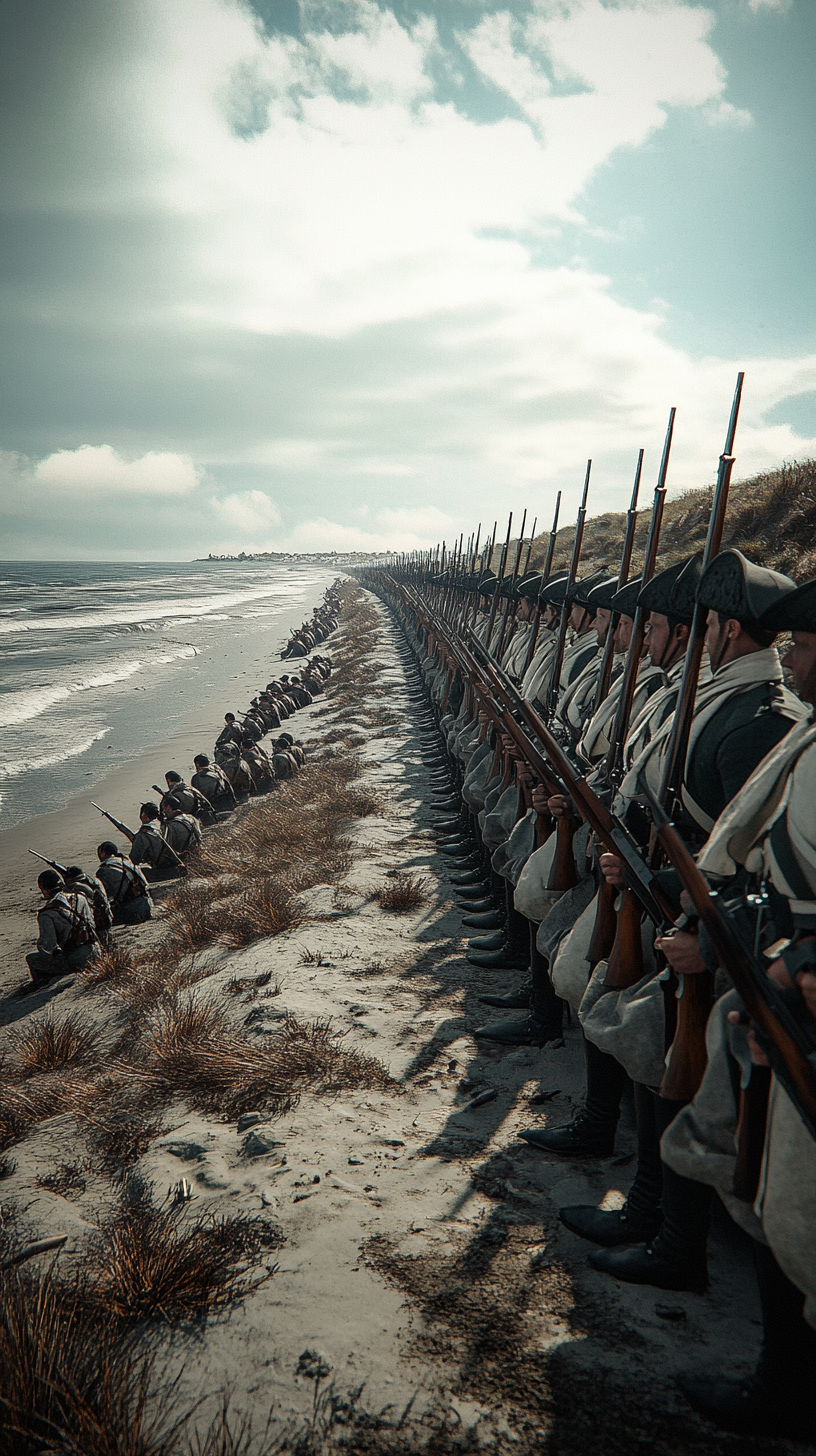 French soldiers executing prisoners on beach in 1799.