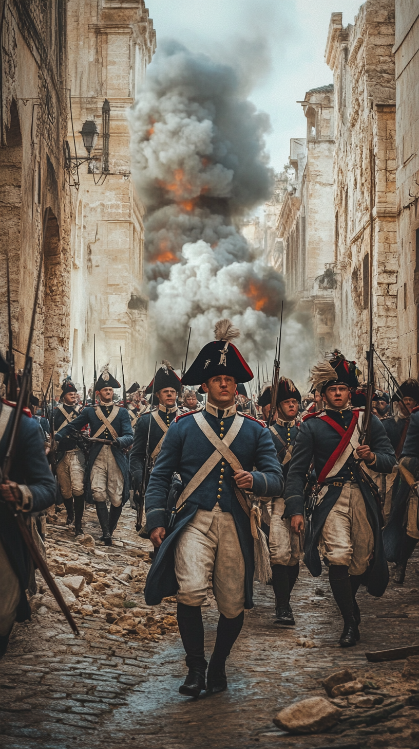 French soldiers led by Napoleon in battle in Jaffa.