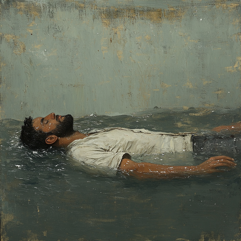 French-style 19th Century Abstract Man Floating on Water