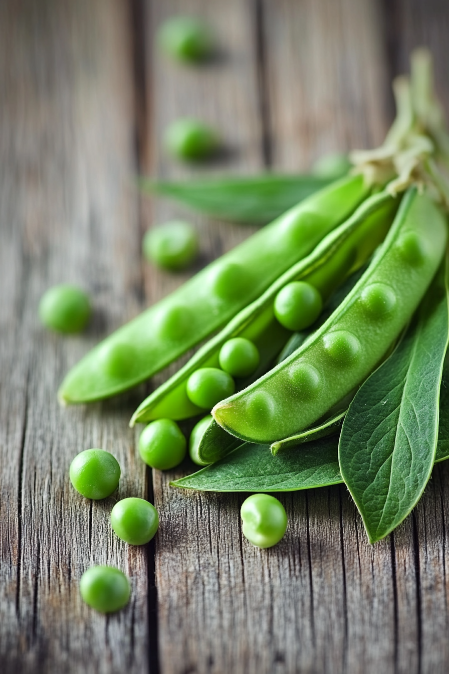 Fresh green peas and lima beans on table.