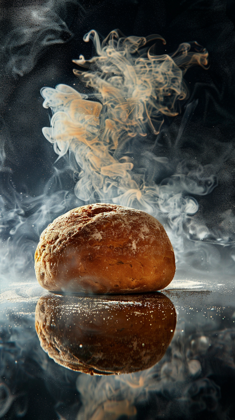 Freshly baked sourbread on black background