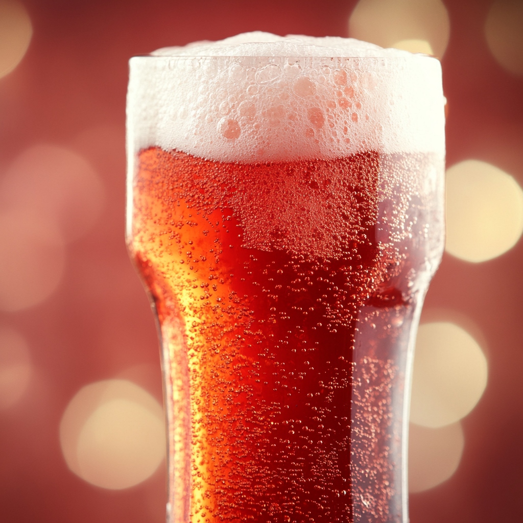 Freshly poured red soda in glass 