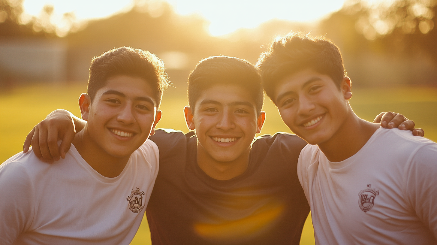 Friendly Soccer Teammates Smiling on Field