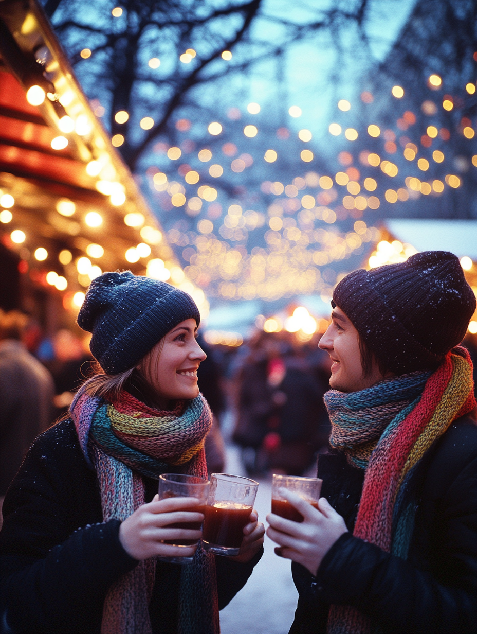 Friends Enjoying Mulled Wine at Berlin Christmas Market