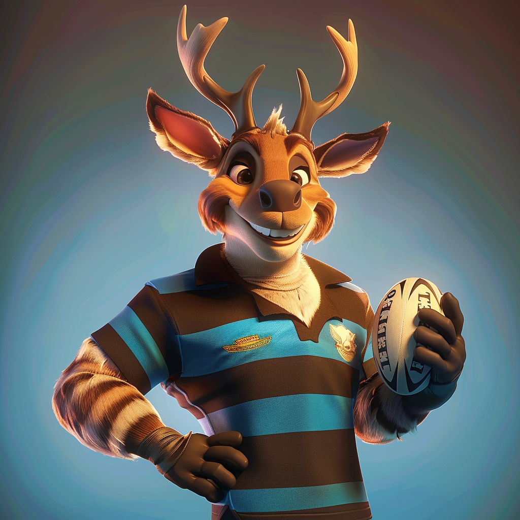 Friendy Stag Mascot in Rugby Shirt