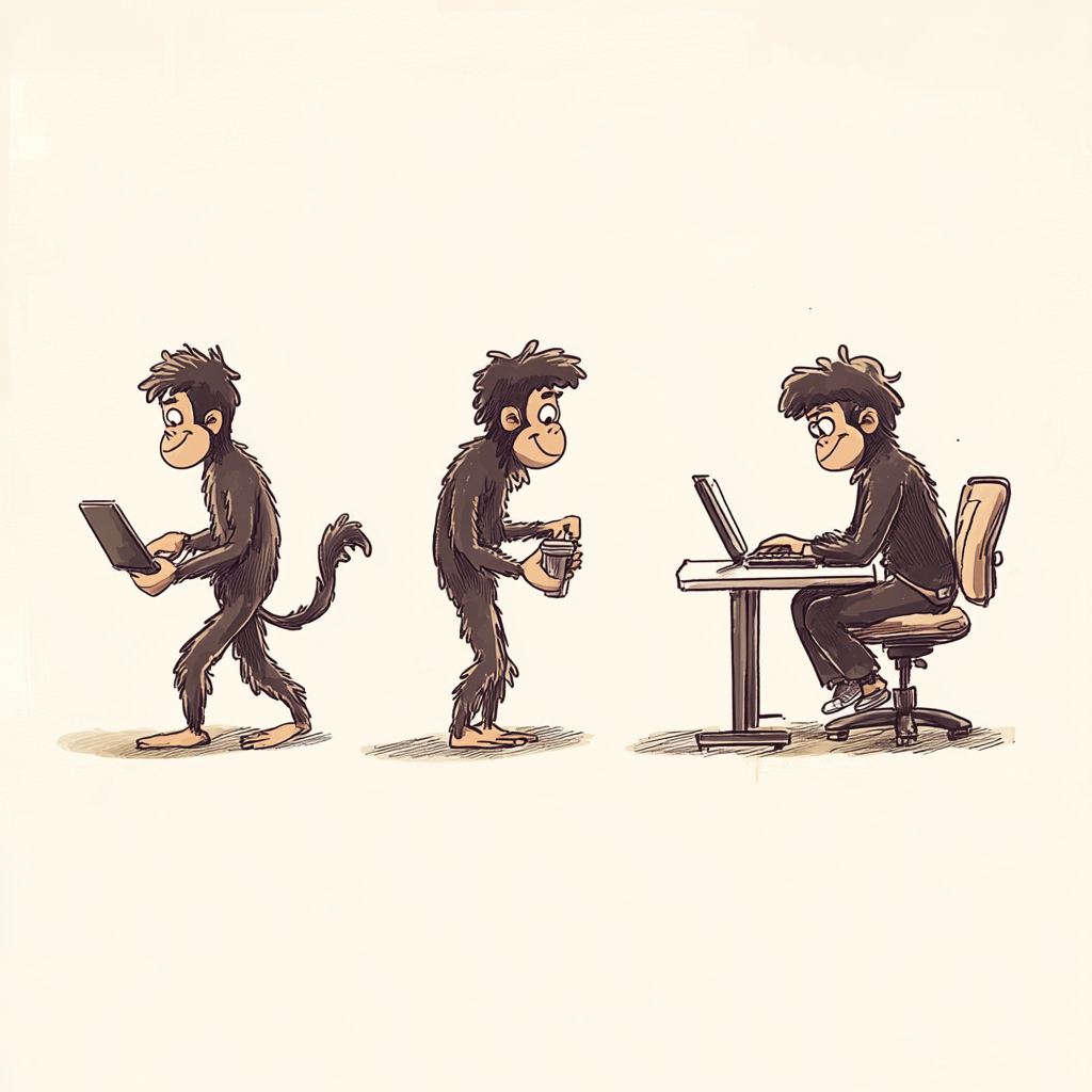 From ape to person working from home humorously.