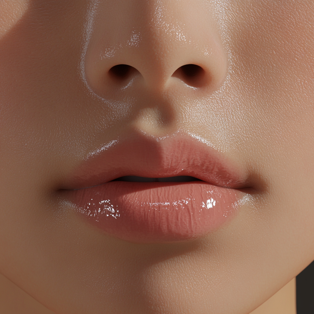 Frontal view of woman's plump pink lips.