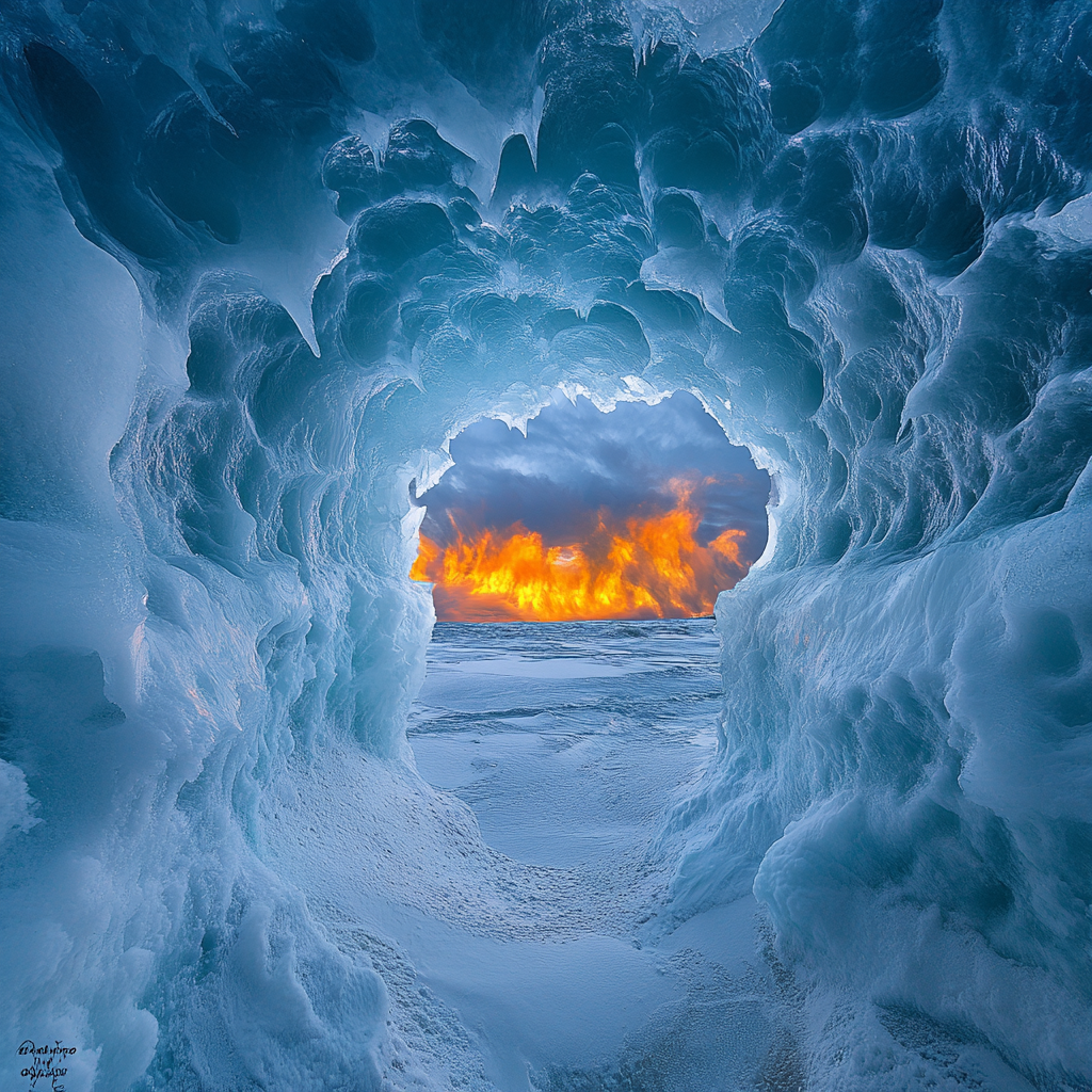 Frozen wasteland explodes in ominous atmospheric canyon.