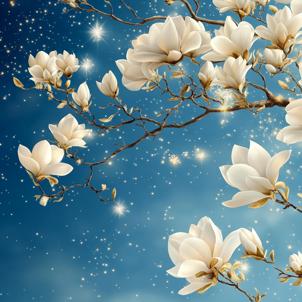 Full-length tree with snow-white fluffy flowers