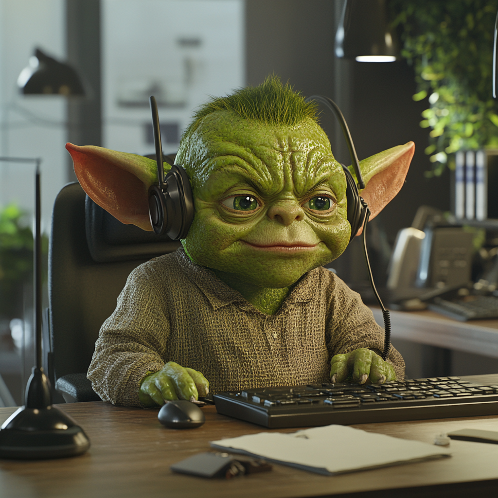 Fun Green Orc Child in Pixar Themed Call Center