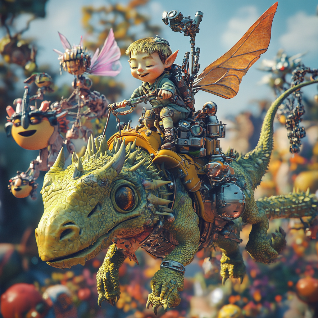 Funny 3D Pixar Scene: Orc Child Riding Dragon