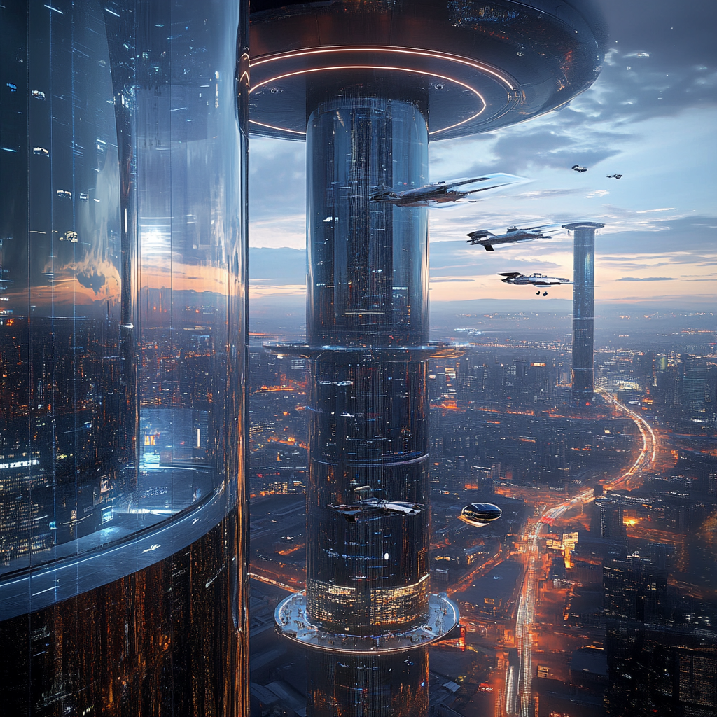 Future Beijing City Lights 7000s Tower 3D Rendering