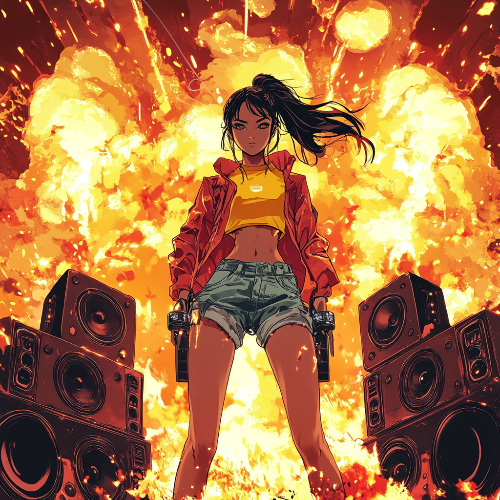 Future Girl on EDM Album Cover with Explosions