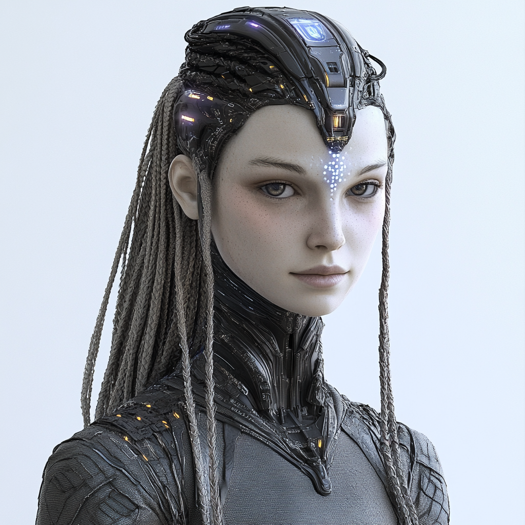 Future Queen of Denmark with futuristic braids and crown