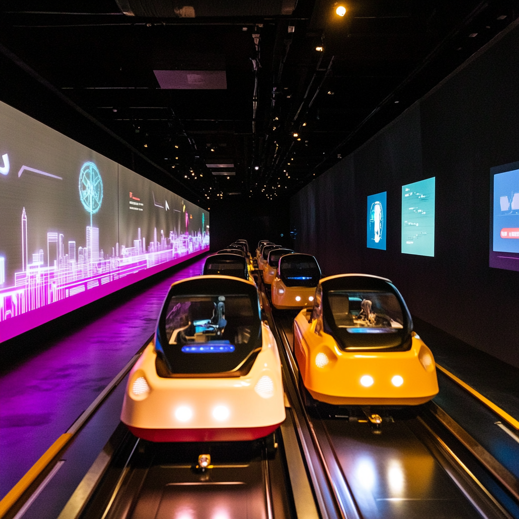 Future rail ride, automated sport carts, smart city exhibition.