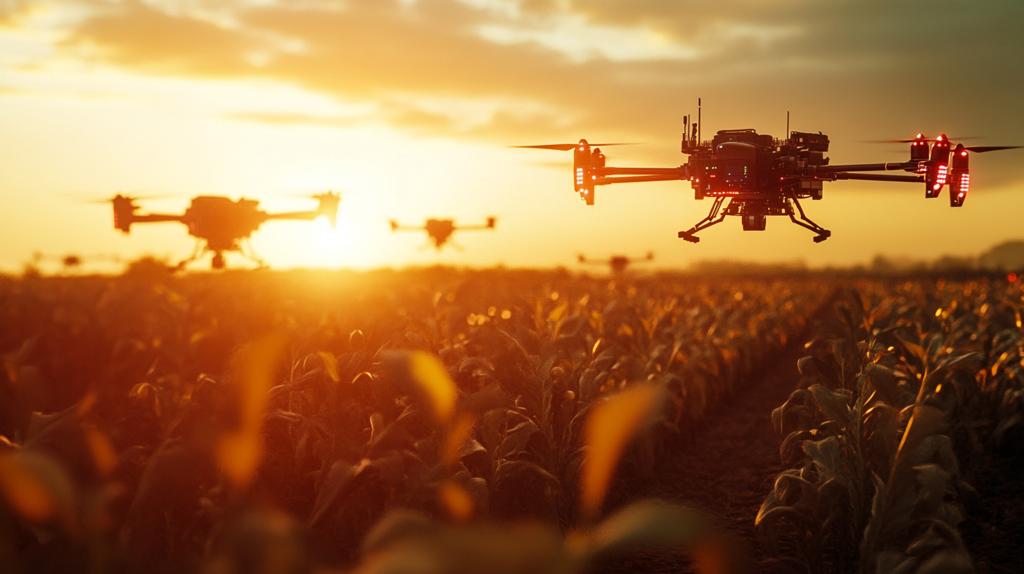 Futuristic Agricultural Field with Drones and Robots - CGI