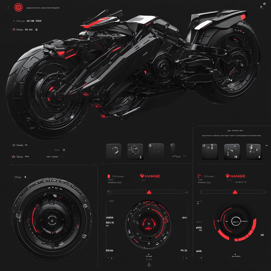 Futuristic Bike Transformer Parts with Progress Indicators.