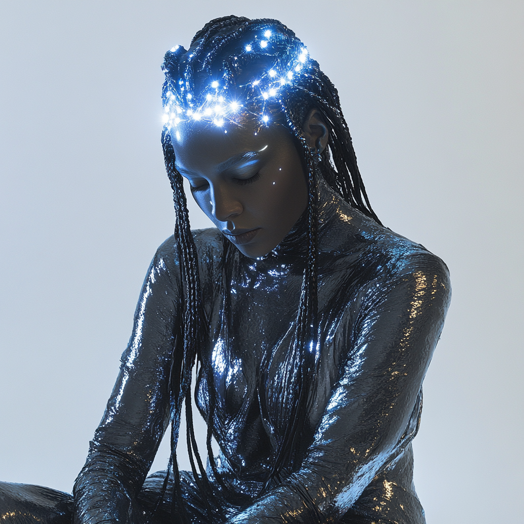 Futuristic Danish Woman with Metallic Braids and Crown