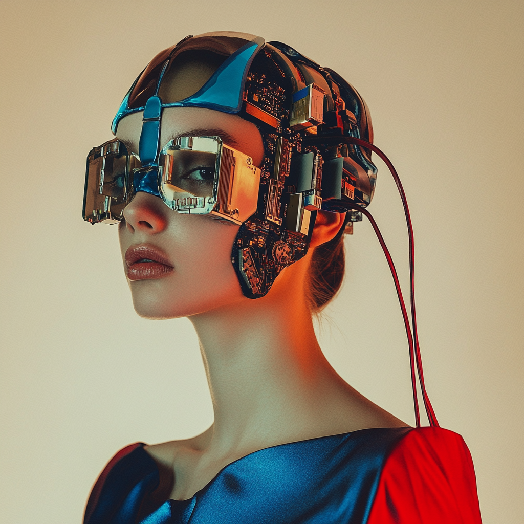 Futuristic Fashion Model in Electronic Mask