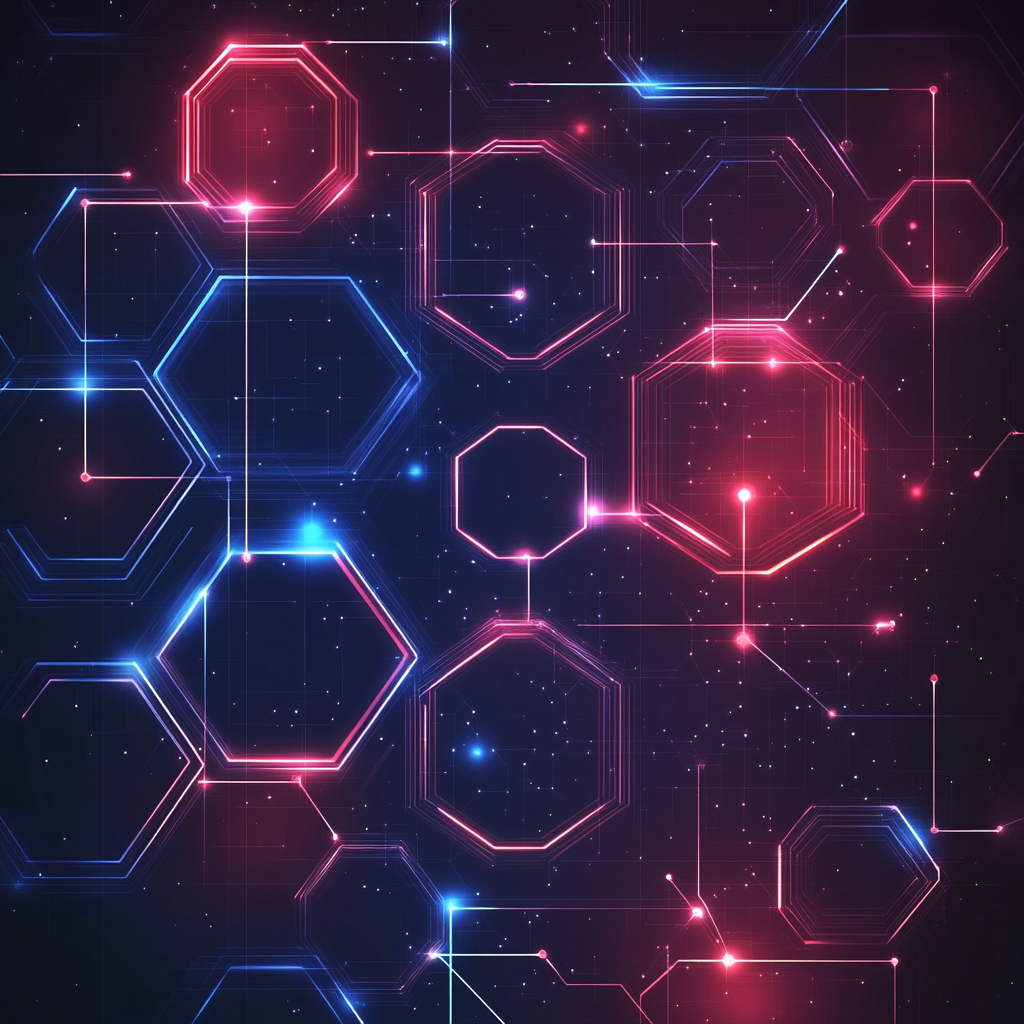 Futuristic Hexagon Tech Illustration with Glowing Nodes