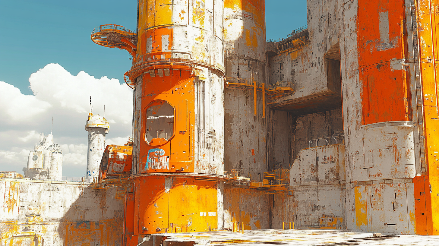 Futuristic Industrial Tower in Vibrant Apocalyptic World