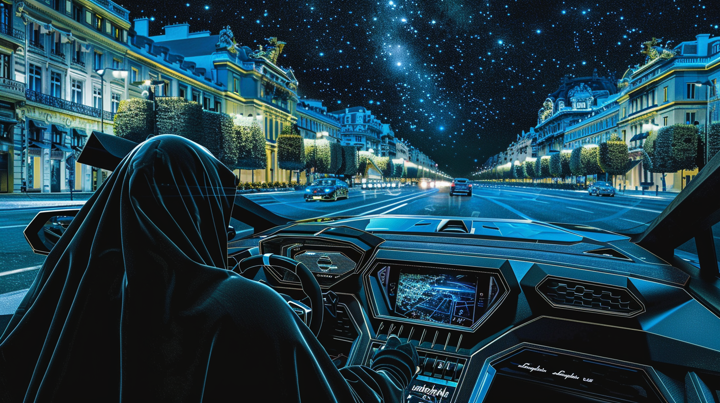 Futuristic Lamborghini Driver on Champ Elysee Night Drive