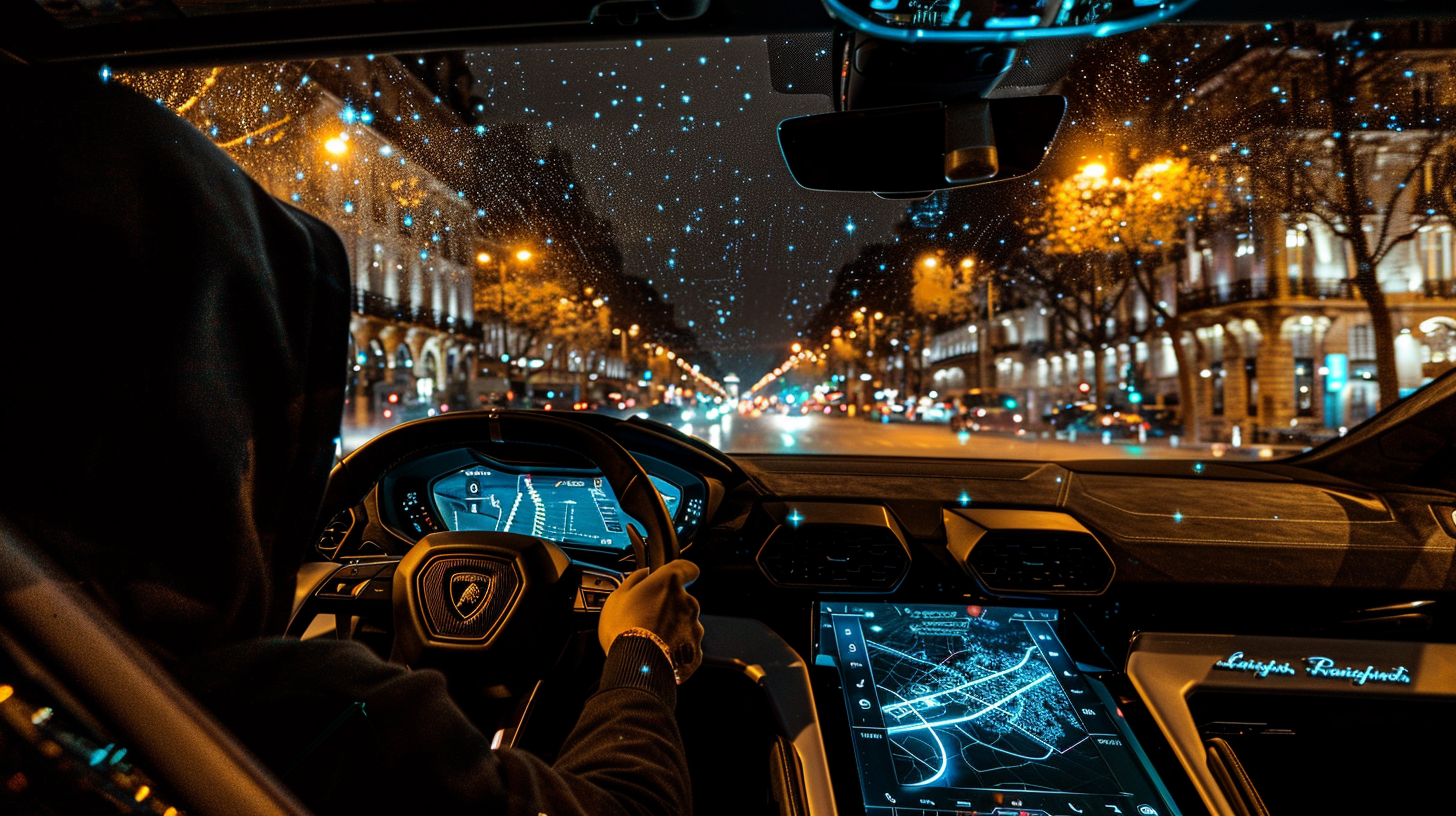 Futuristic Lamborghini with Digital Screen on Champs Elysée