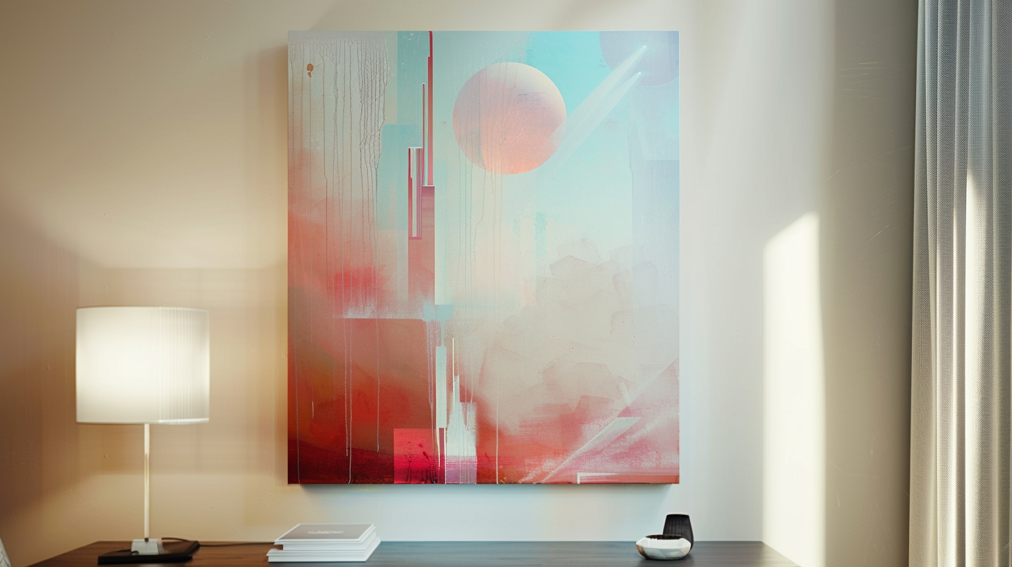 Futuristic Shapes Painting with Red and Blue Colors