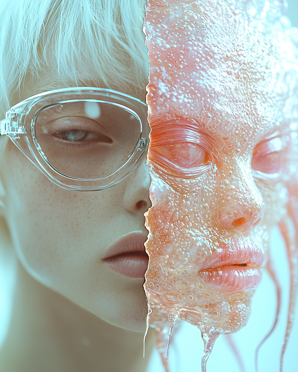 Futuristic Split Portrait: Human vs Alien Contrast