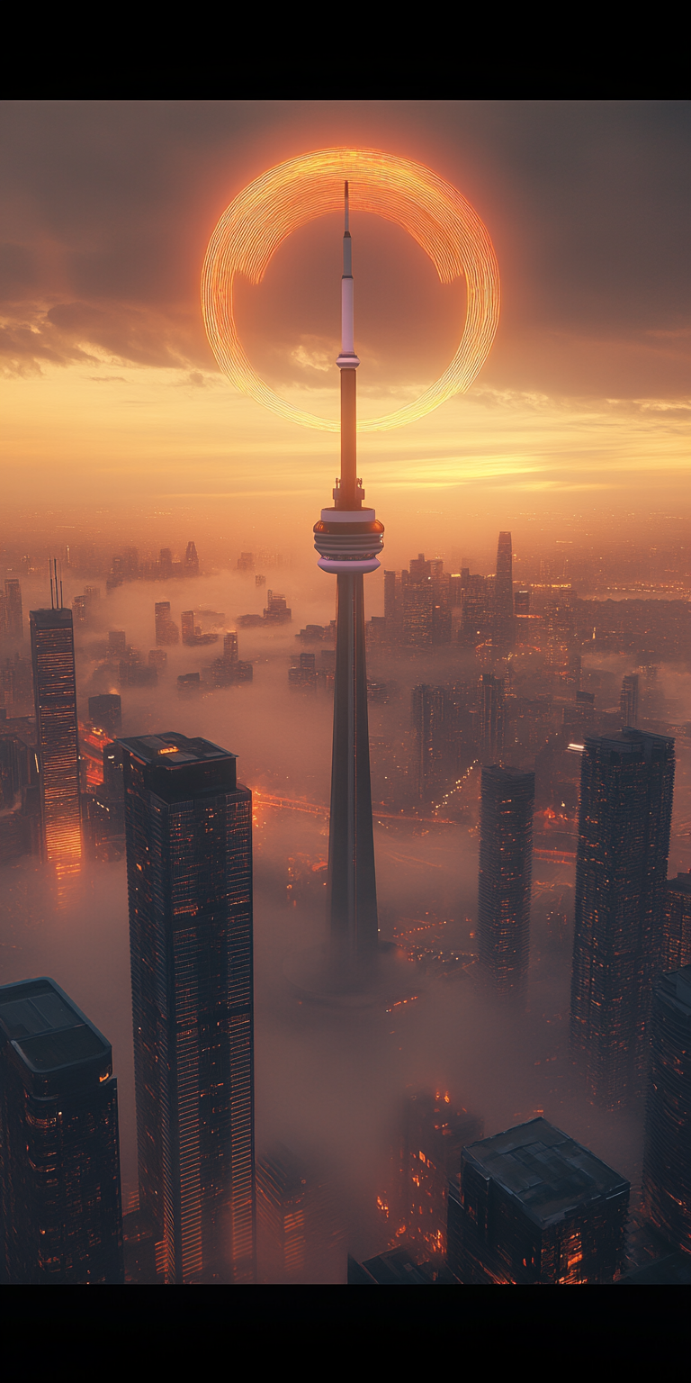 Futuristic Toronto: 30th Century Urban Halo at Dusk 