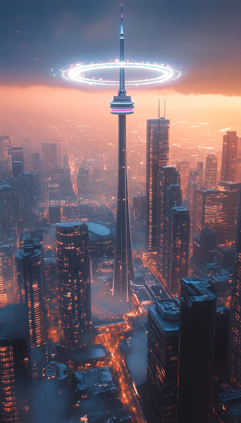 Futuristic Toronto: Extended CN Tower in Golden Hour