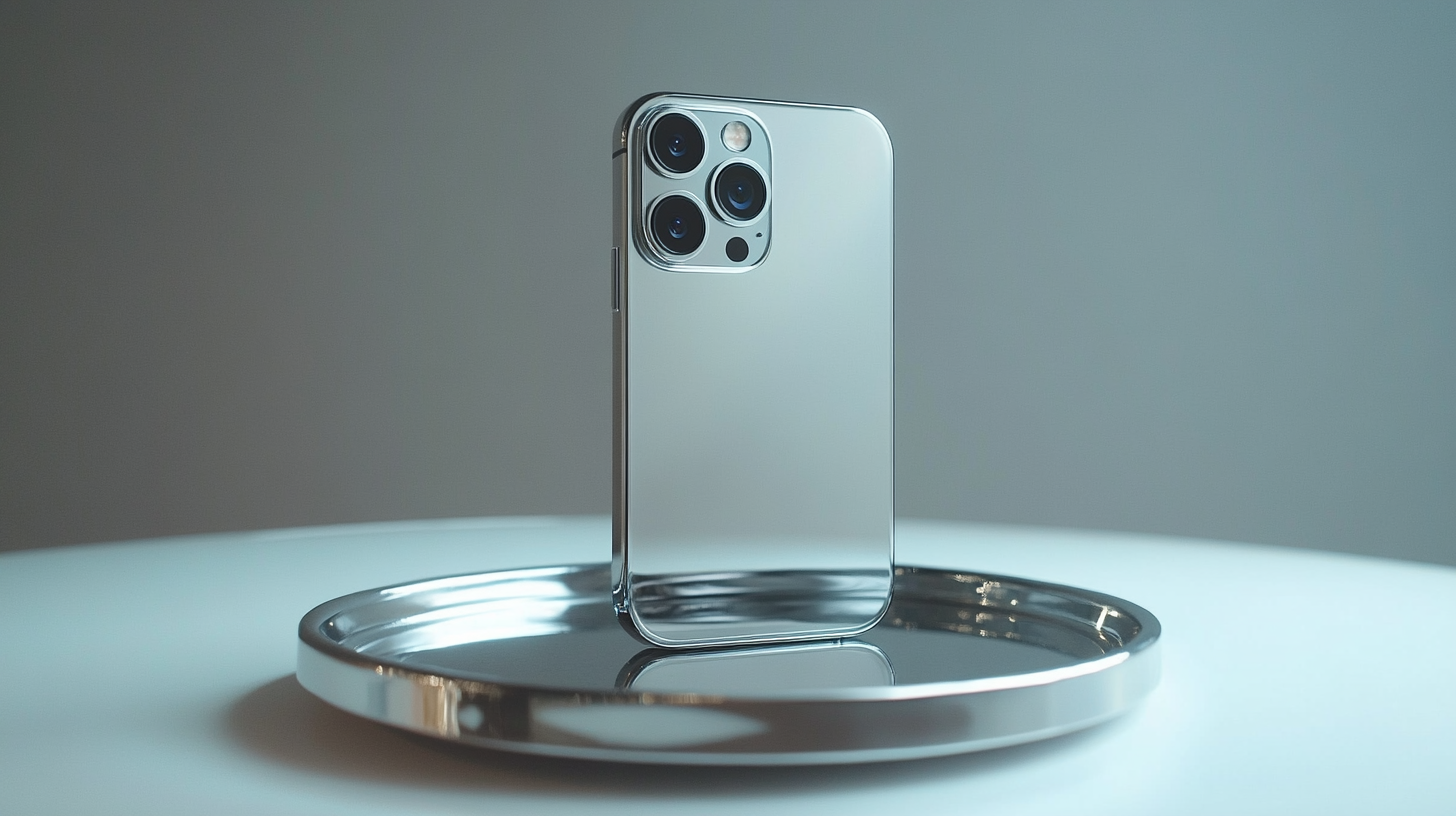 Futuristic iPhone with 4 camera lenses on tray