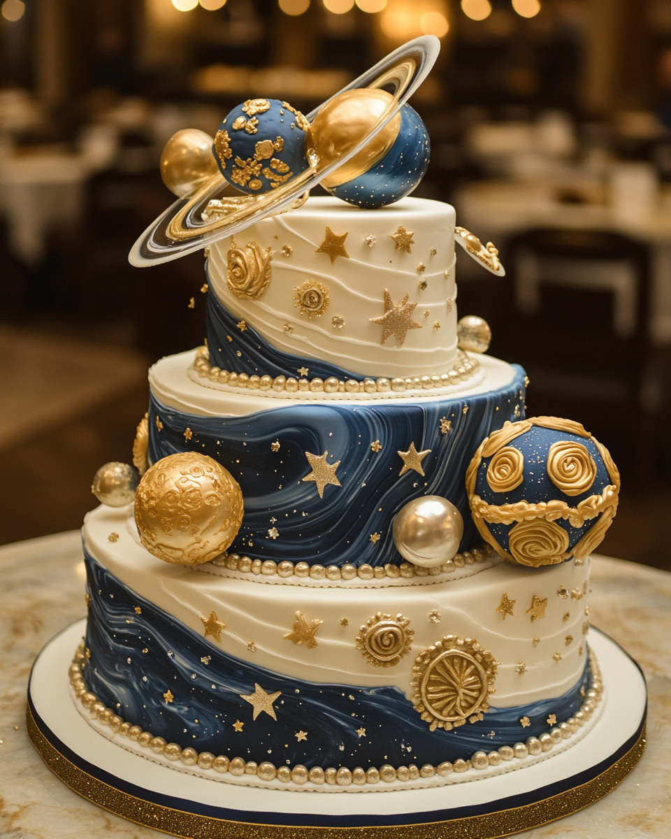 Galaxy Themed Birthday Cake at Planetary Party