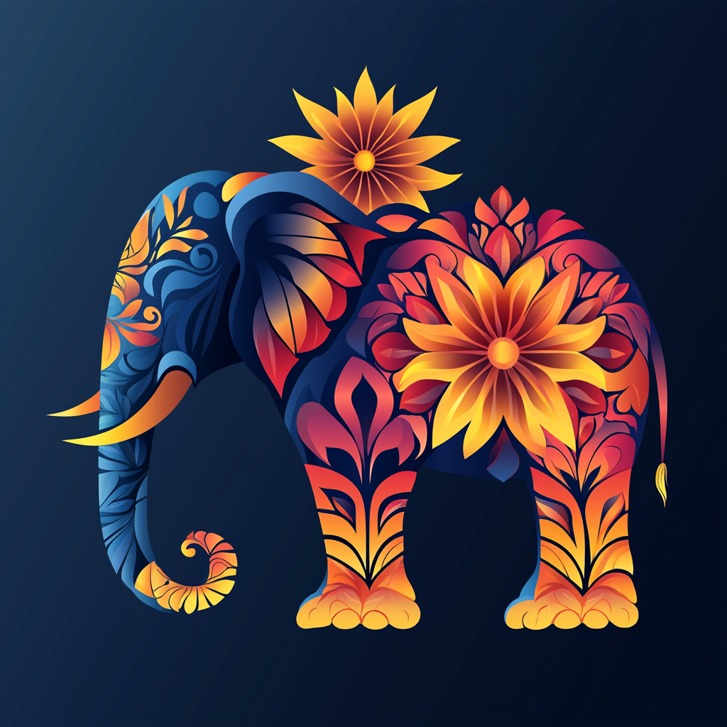 Ganesh culture logo with elephant, sun, and flower