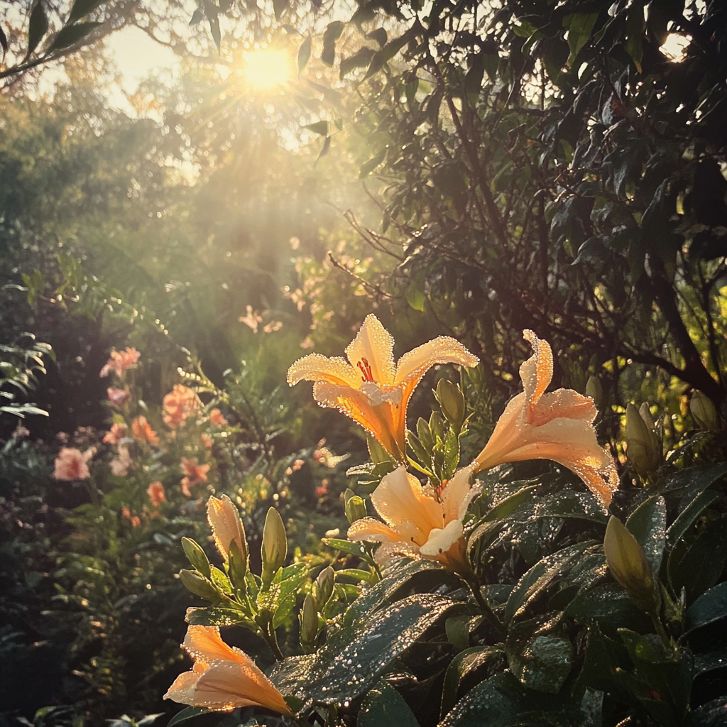 Garden Morning Sunrise Dew Flowers iPhone 15 Pro