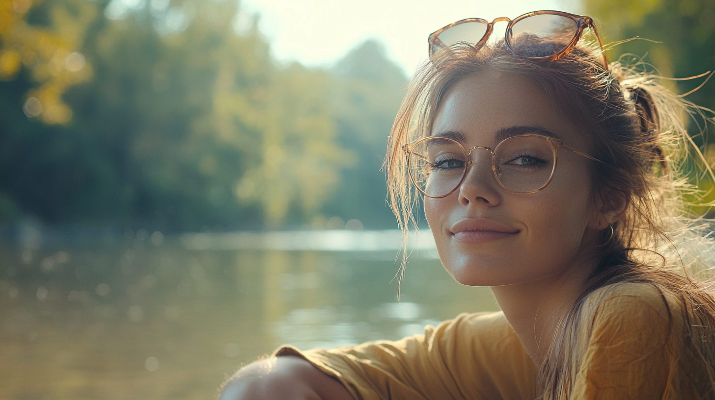 Gen Z enjoying weekend by river in high resolution.