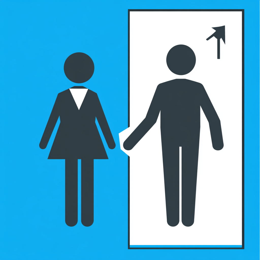 Gender-neutral, modern icon depicting employee guiding guest.